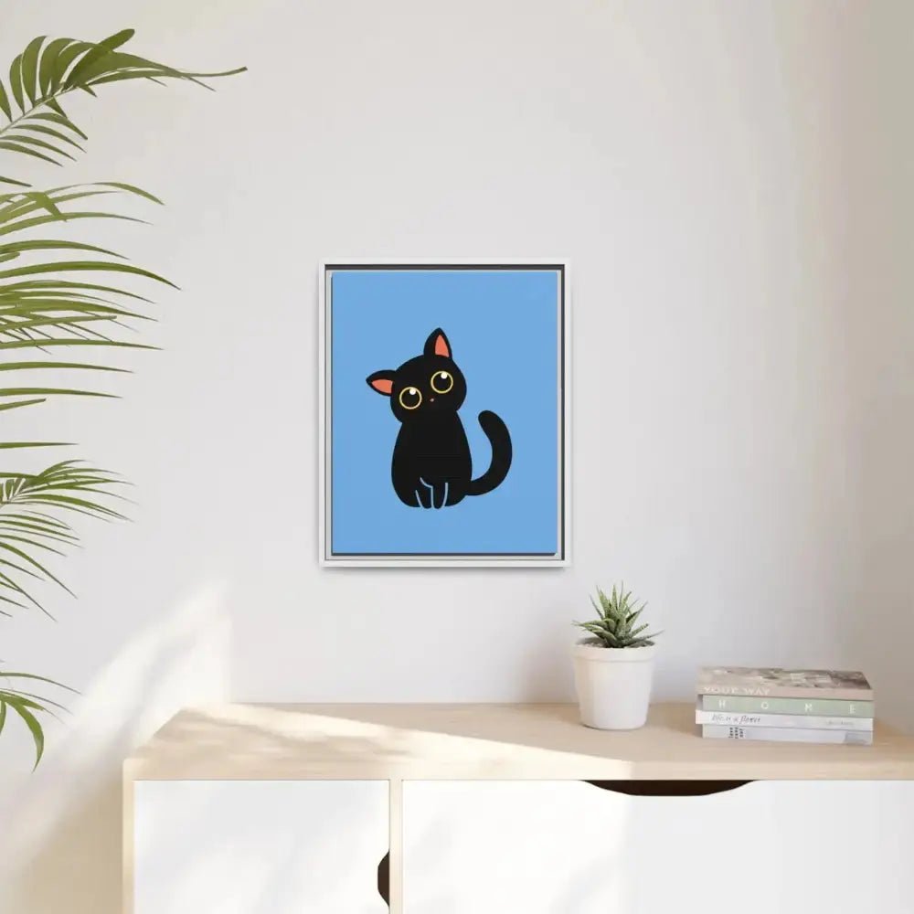 Adorable Black Cat Framed Canvas Art – Perfect for Cat Lovers - FloofChonk