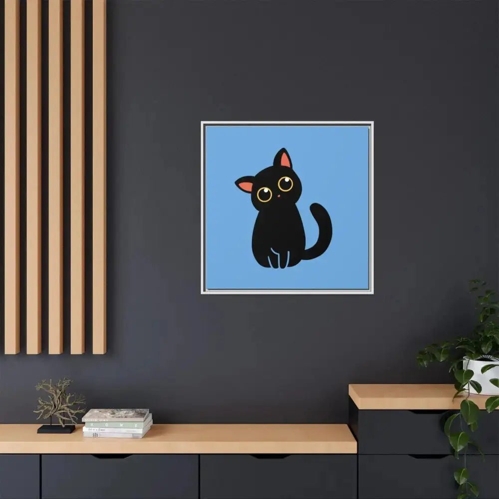 Adorable Black Cat Framed Canvas Art – Perfect for Cat Lovers - FloofChonk