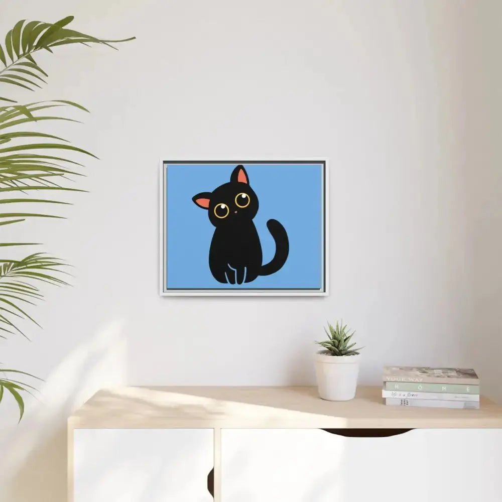 Adorable Black Cat Framed Canvas Art – Perfect for Cat Lovers - FloofChonk