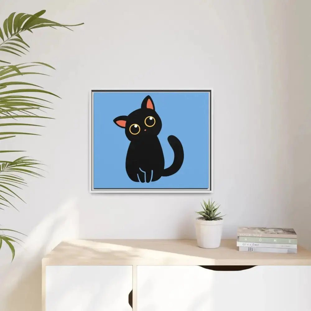 Adorable Black Cat Framed Canvas Art – Perfect for Cat Lovers - FloofChonk