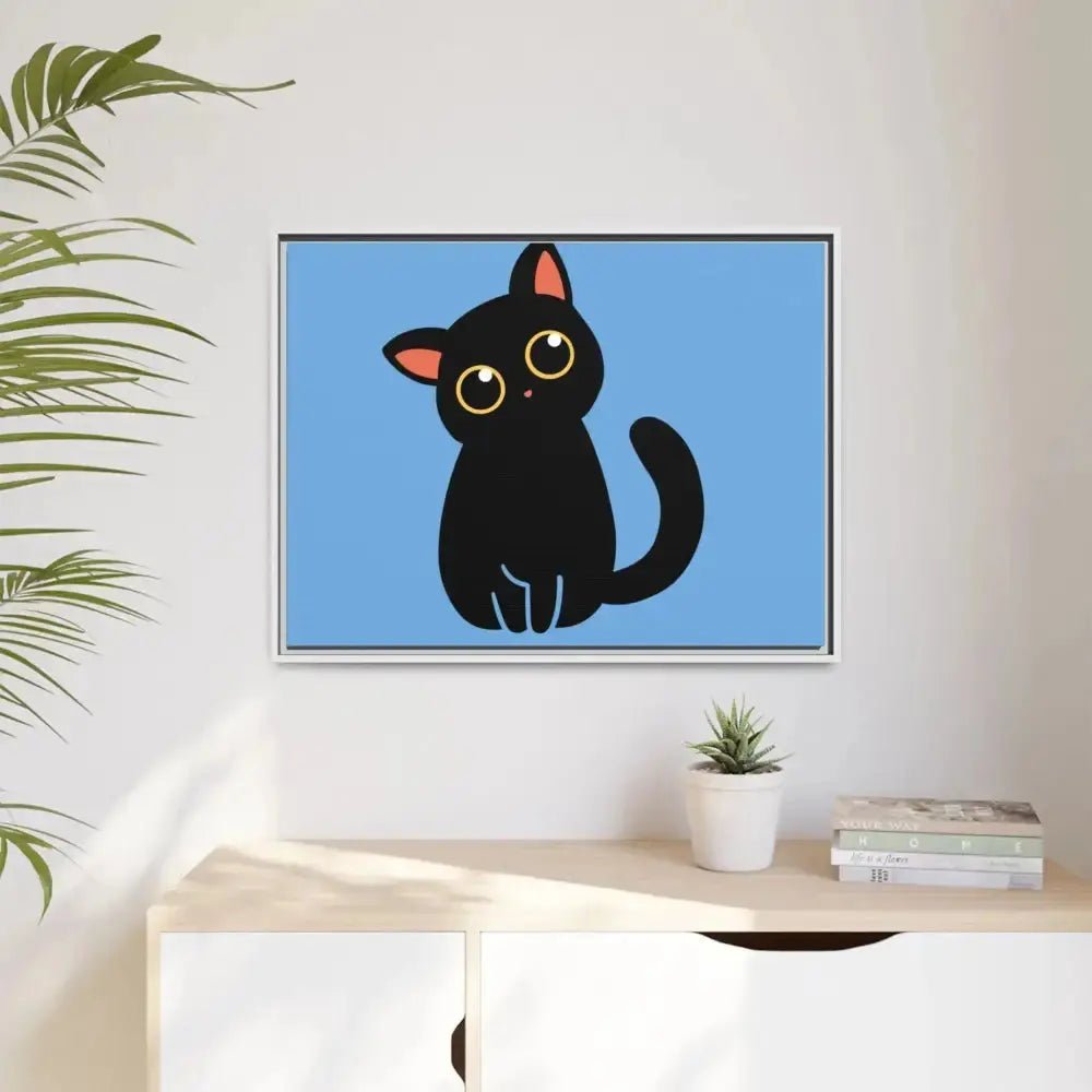 Adorable Black Cat Framed Canvas Art – Perfect for Cat Lovers - FloofChonk