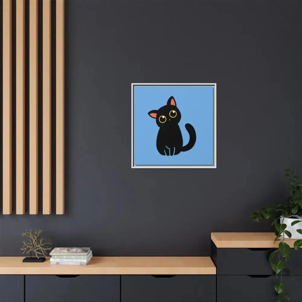 Adorable Black Cat Framed Canvas Art – Perfect for Cat Lovers - FloofChonk