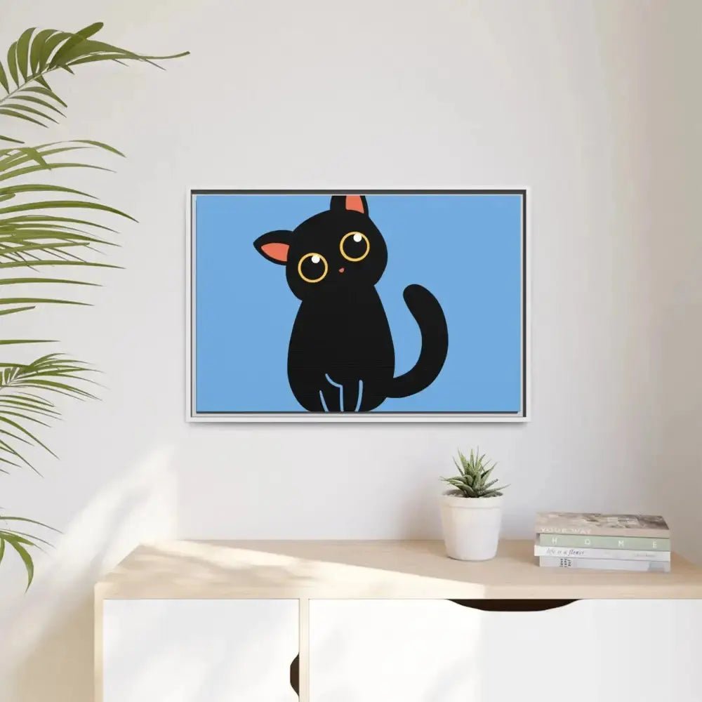 Adorable Black Cat Framed Canvas Art – Perfect for Cat Lovers - FloofChonk
