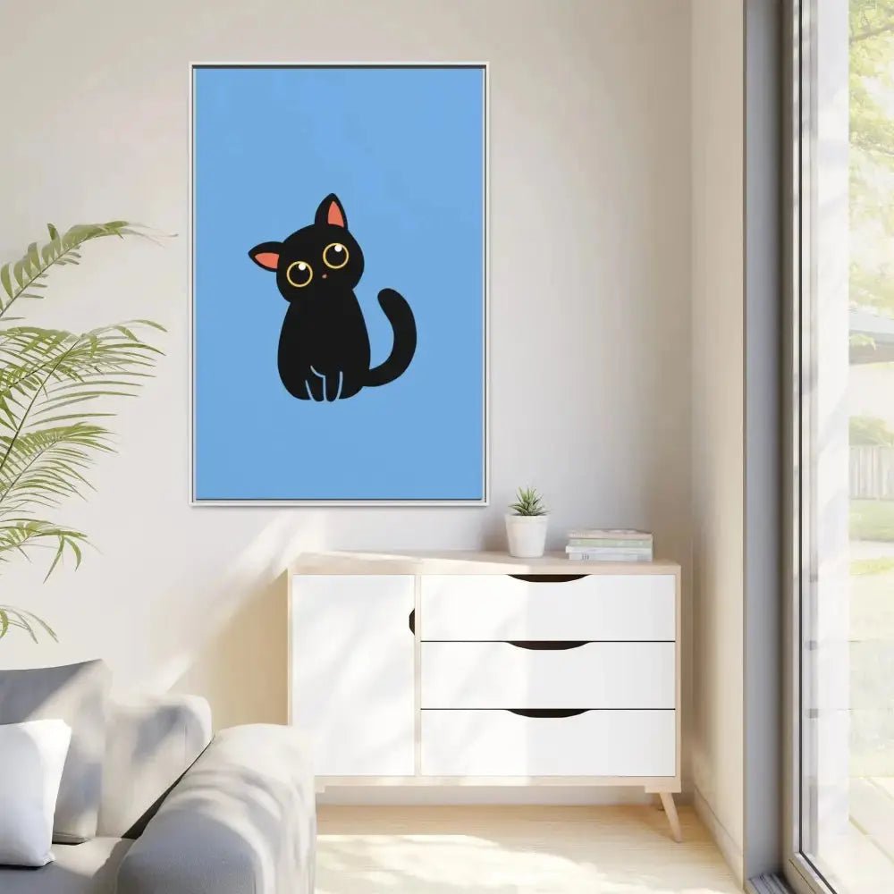Adorable Black Cat Framed Canvas Art – Perfect for Cat Lovers - FloofChonk