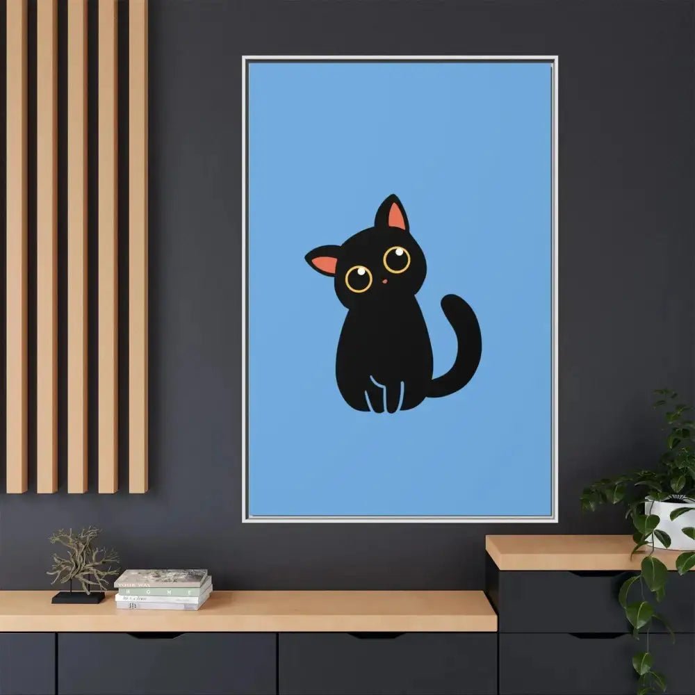 Adorable Black Cat Framed Canvas Art – Perfect for Cat Lovers - FloofChonk