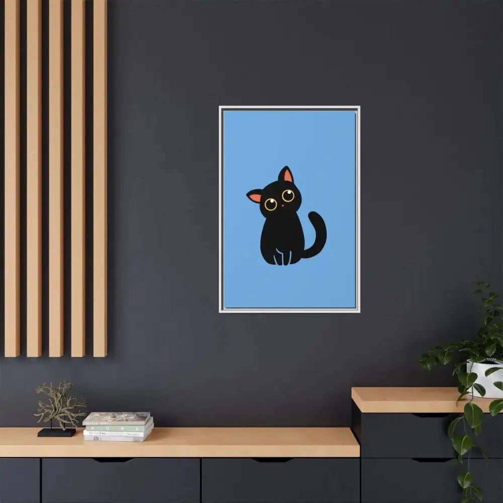 Adorable Black Cat Framed Canvas Art – Perfect for Cat Lovers - FloofChonk