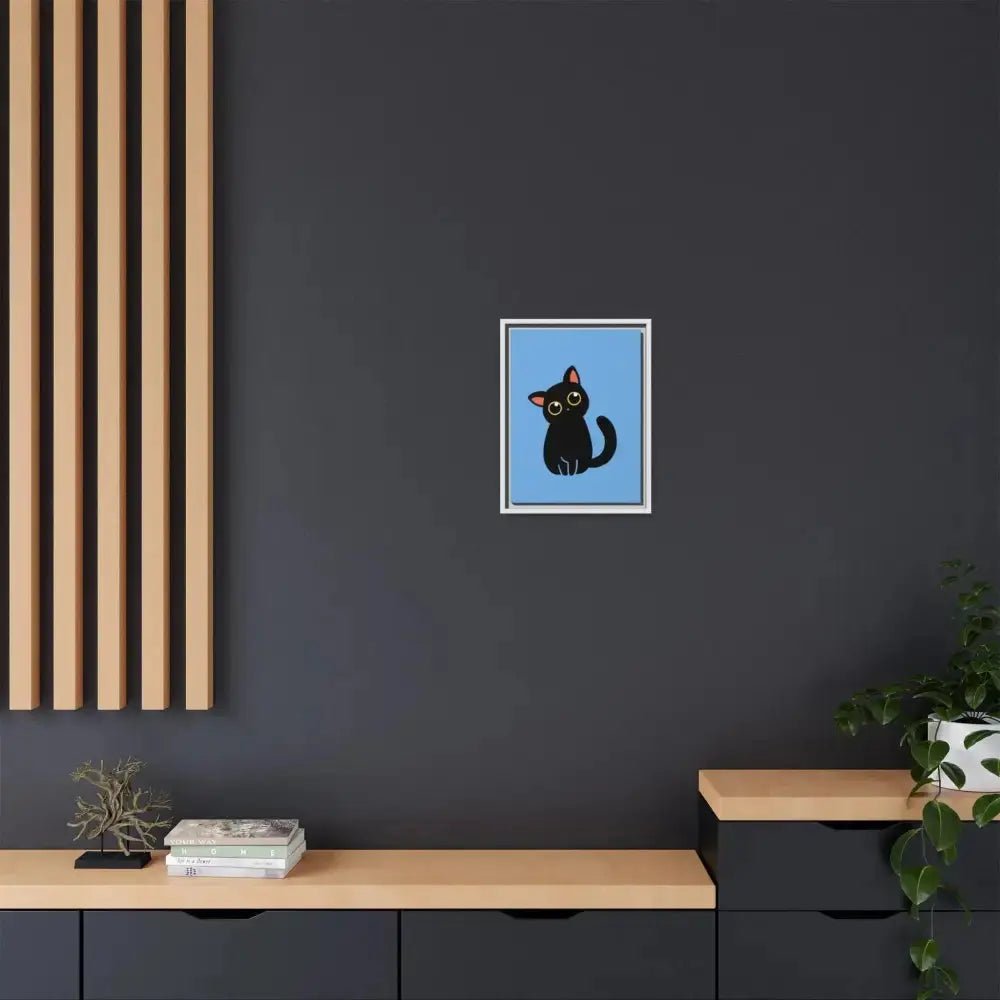 Adorable Black Cat Framed Canvas Art – Perfect for Cat Lovers - FloofChonk