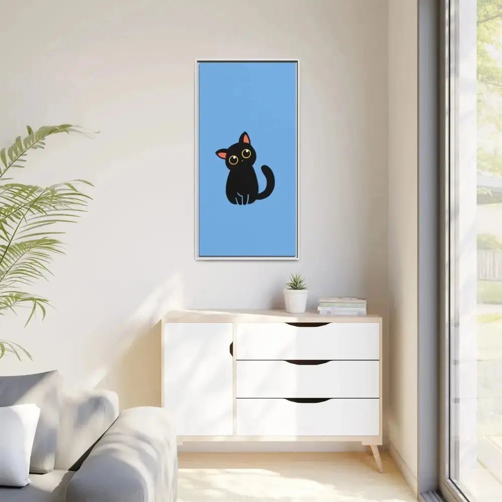 Adorable Black Cat Framed Canvas Art – Perfect for Cat Lovers - FloofChonk