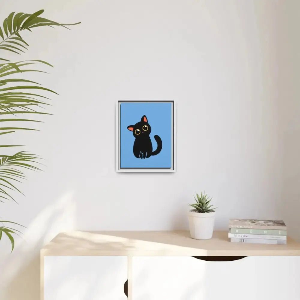 Adorable Black Cat Framed Canvas Art – Perfect for Cat Lovers - FloofChonk