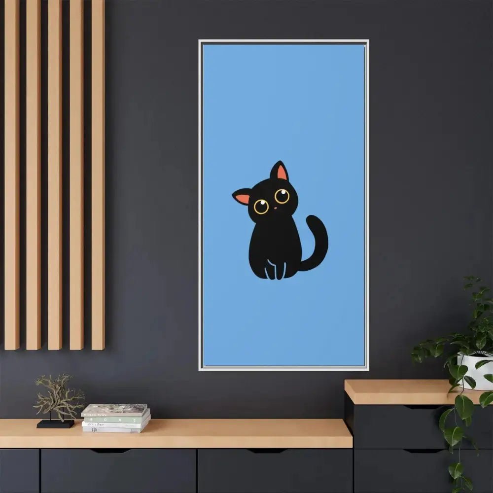 Adorable Black Cat Framed Canvas Art – Perfect for Cat Lovers - FloofChonk