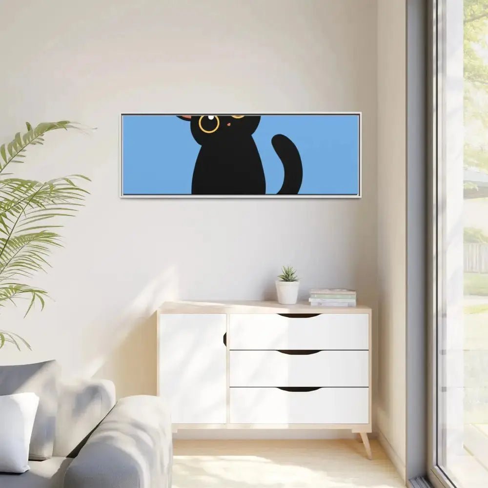 Adorable Black Cat Framed Canvas Art – Perfect for Cat Lovers - FloofChonk