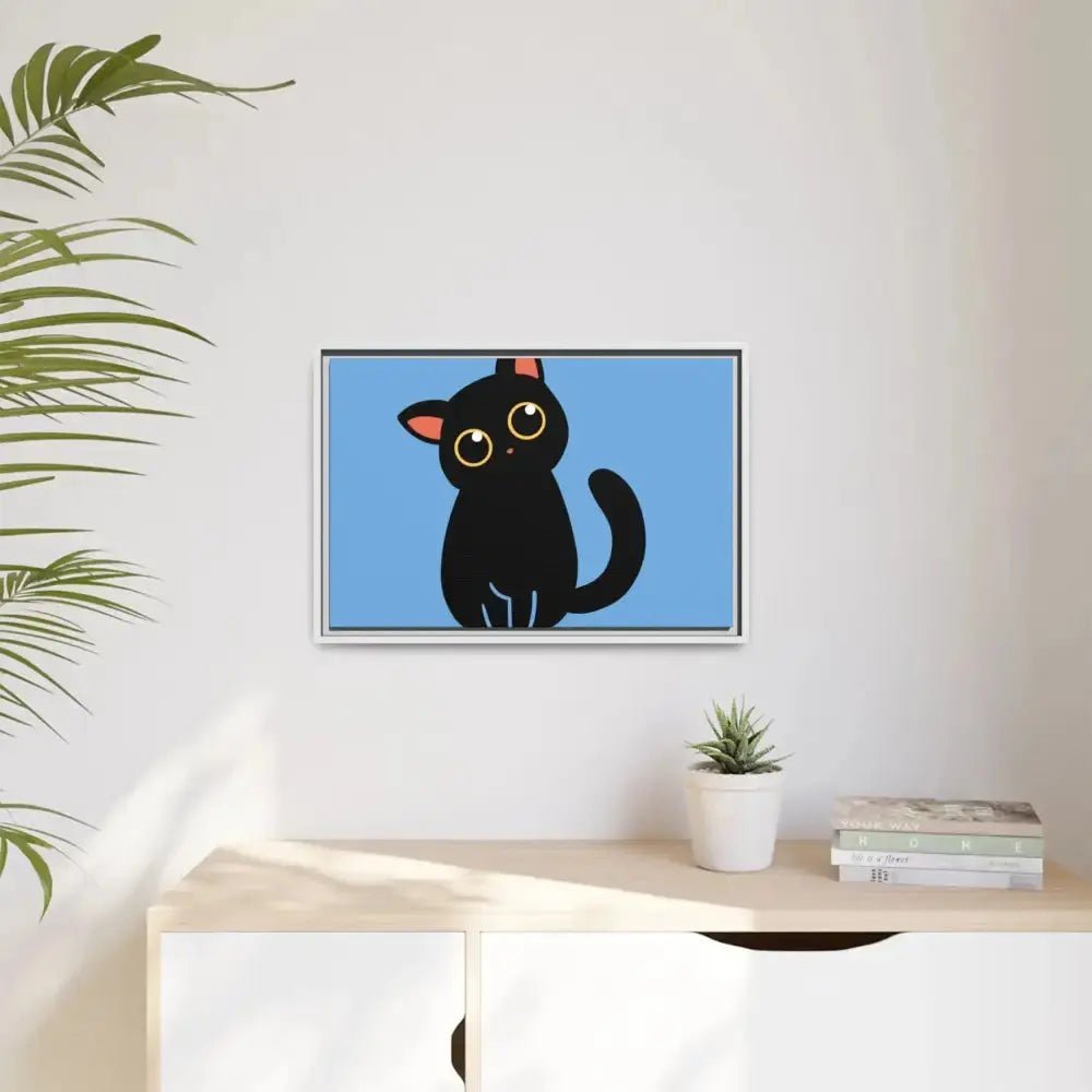 Adorable Black Cat Framed Canvas Art – Perfect for Cat Lovers - FloofChonk