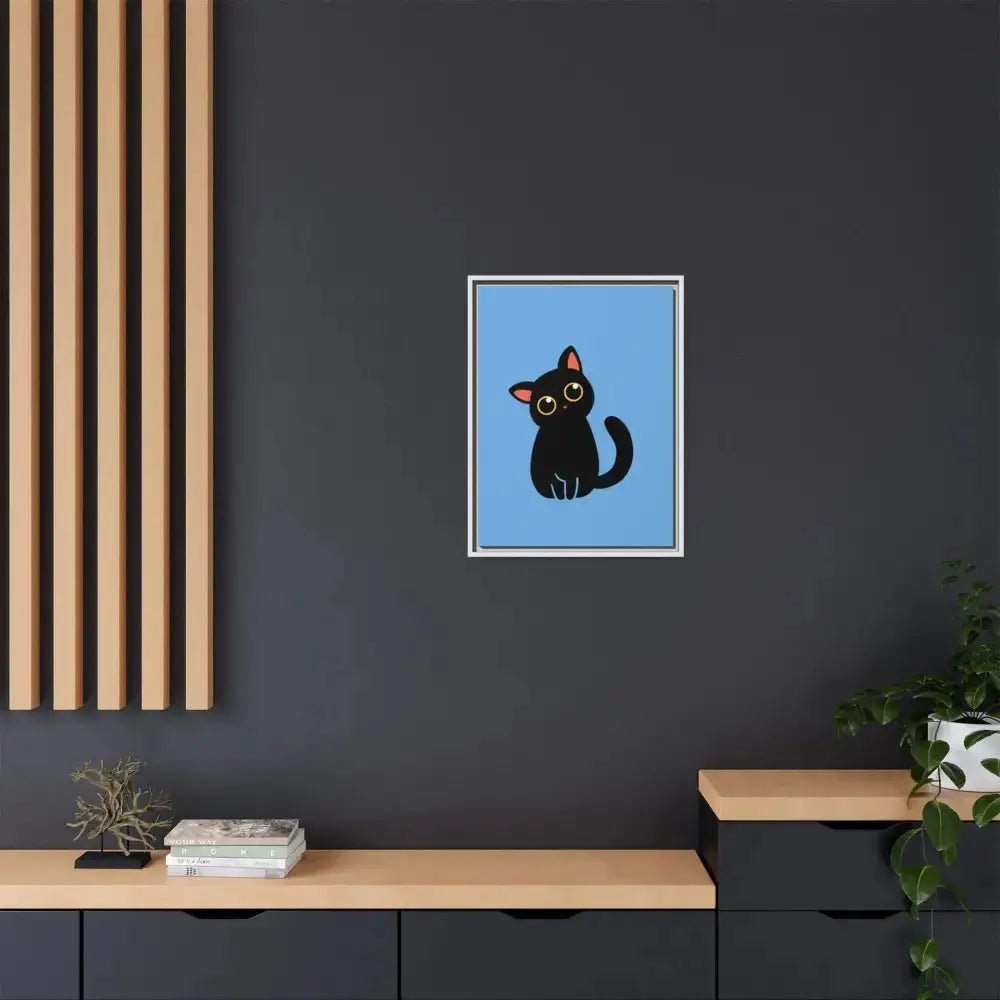 Adorable Black Cat Framed Canvas Art – Perfect for Cat Lovers - FloofChonk