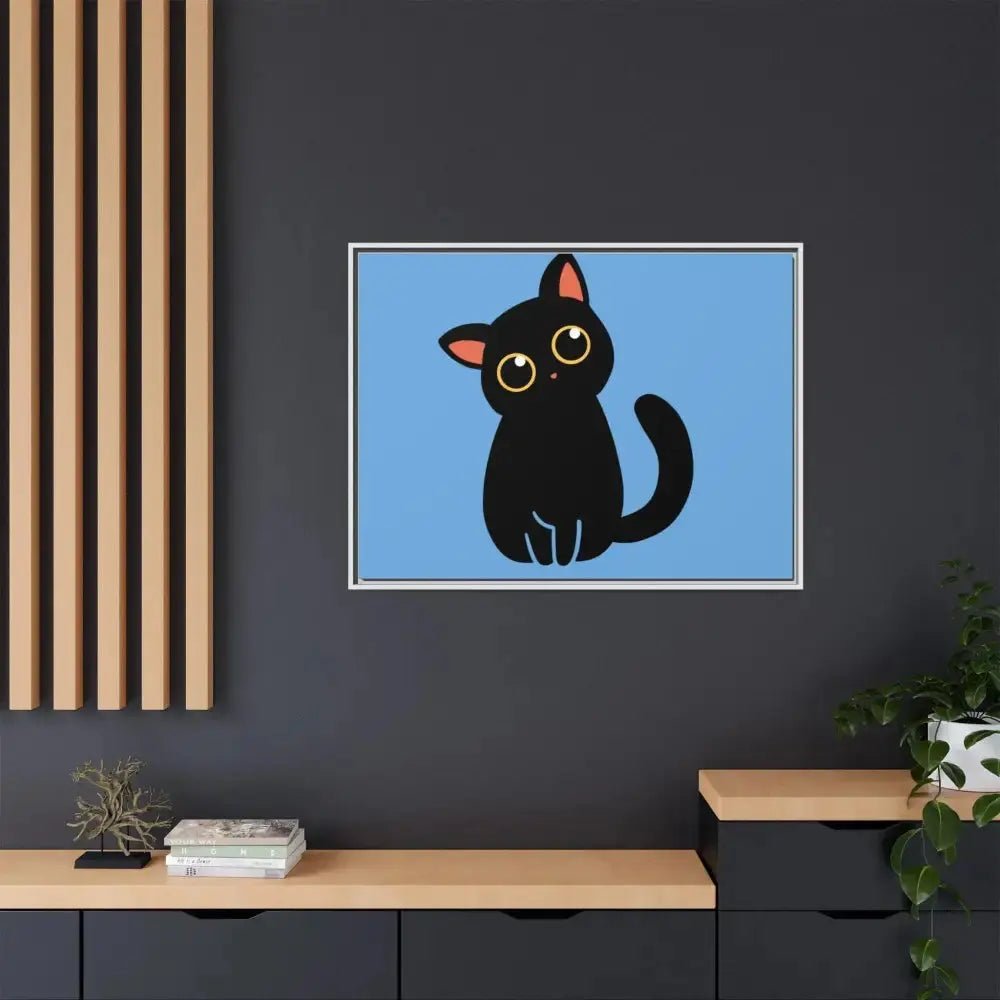 Adorable Black Cat Framed Canvas Art – Perfect for Cat Lovers - FloofChonk