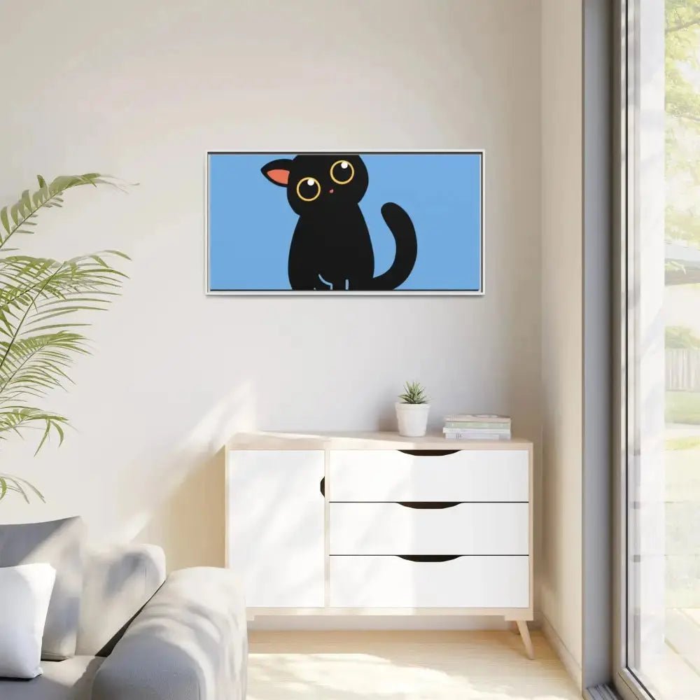 Adorable Black Cat Framed Canvas Art – Perfect for Cat Lovers - FloofChonk