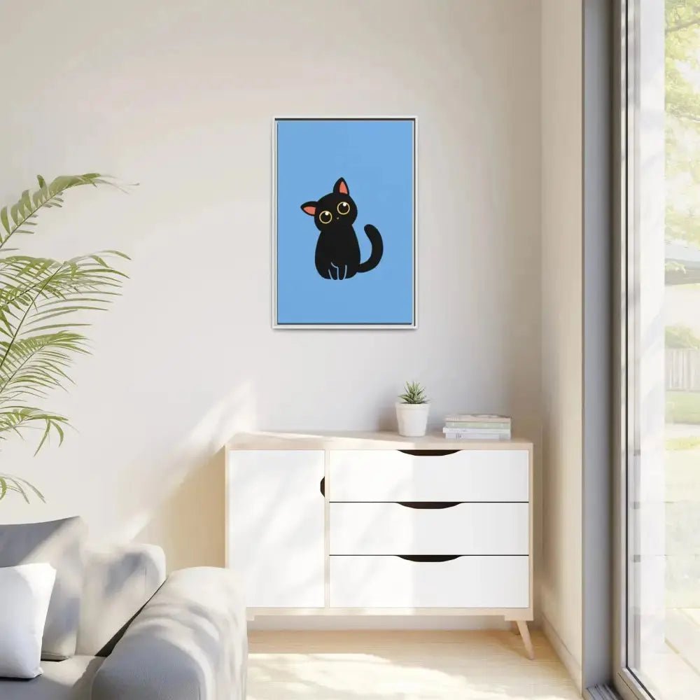 Adorable Black Cat Framed Canvas Art – Perfect for Cat Lovers - FloofChonk