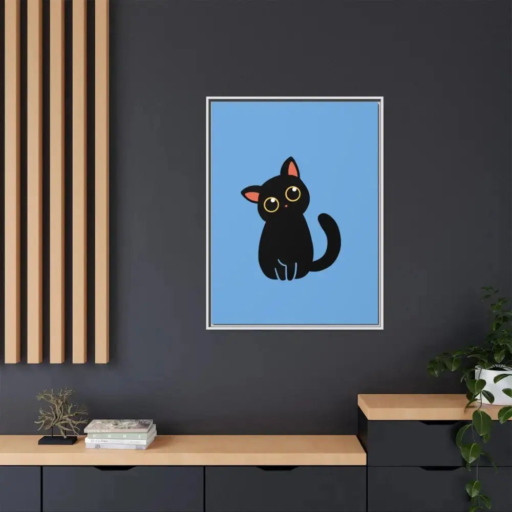 Adorable Black Cat Framed Canvas Art – Perfect for Cat Lovers - FloofChonk