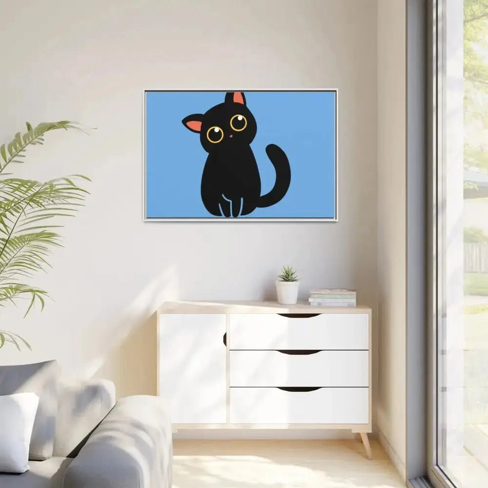 Adorable Black Cat Framed Canvas Art – Perfect for Cat Lovers - FloofChonk