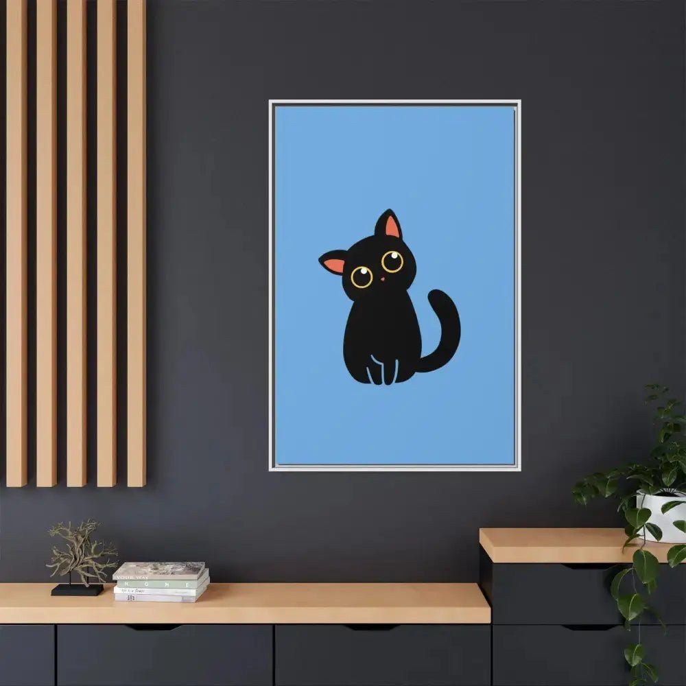 Adorable Black Cat Framed Canvas Art – Perfect for Cat Lovers - FloofChonk