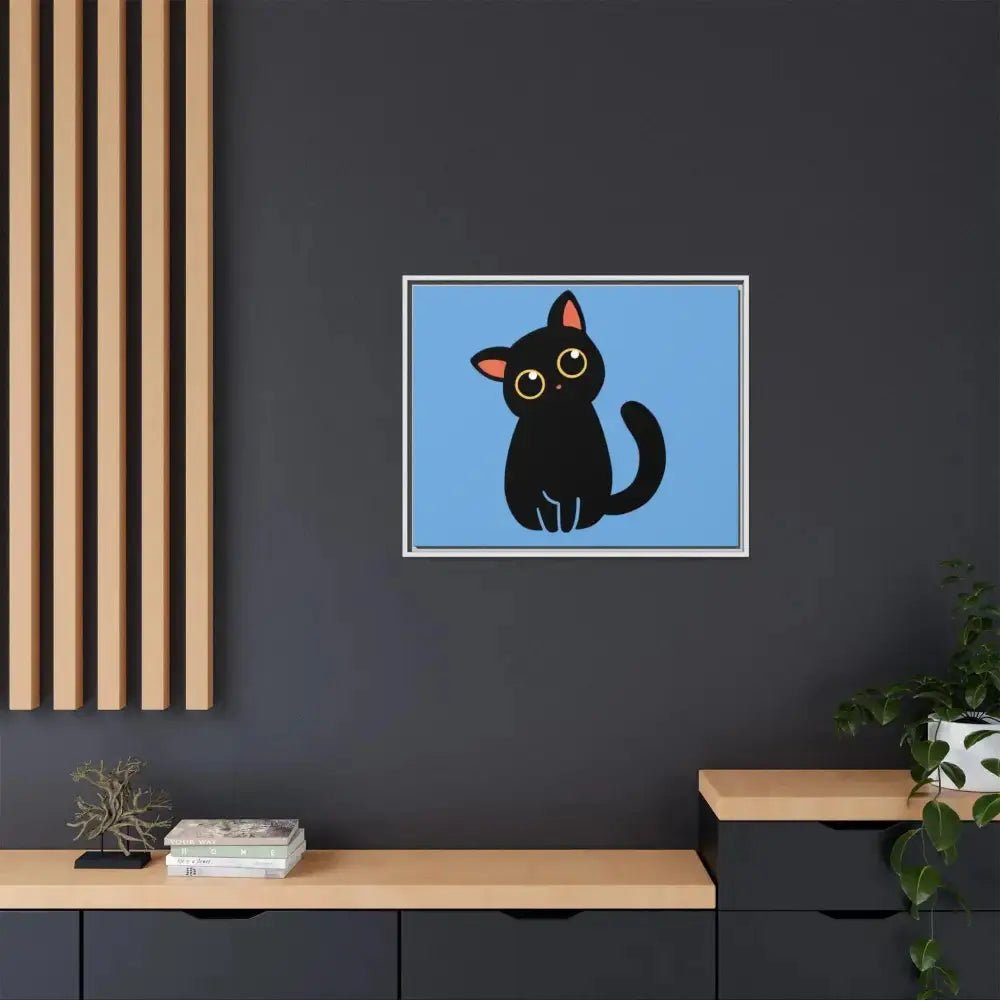 Adorable Black Cat Framed Canvas Art – Perfect for Cat Lovers - FloofChonk