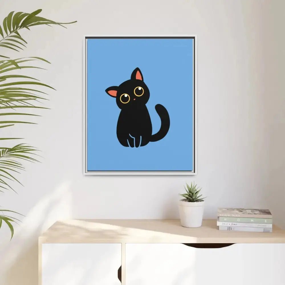 Adorable Black Cat Framed Canvas Art – Perfect for Cat Lovers - FloofChonk