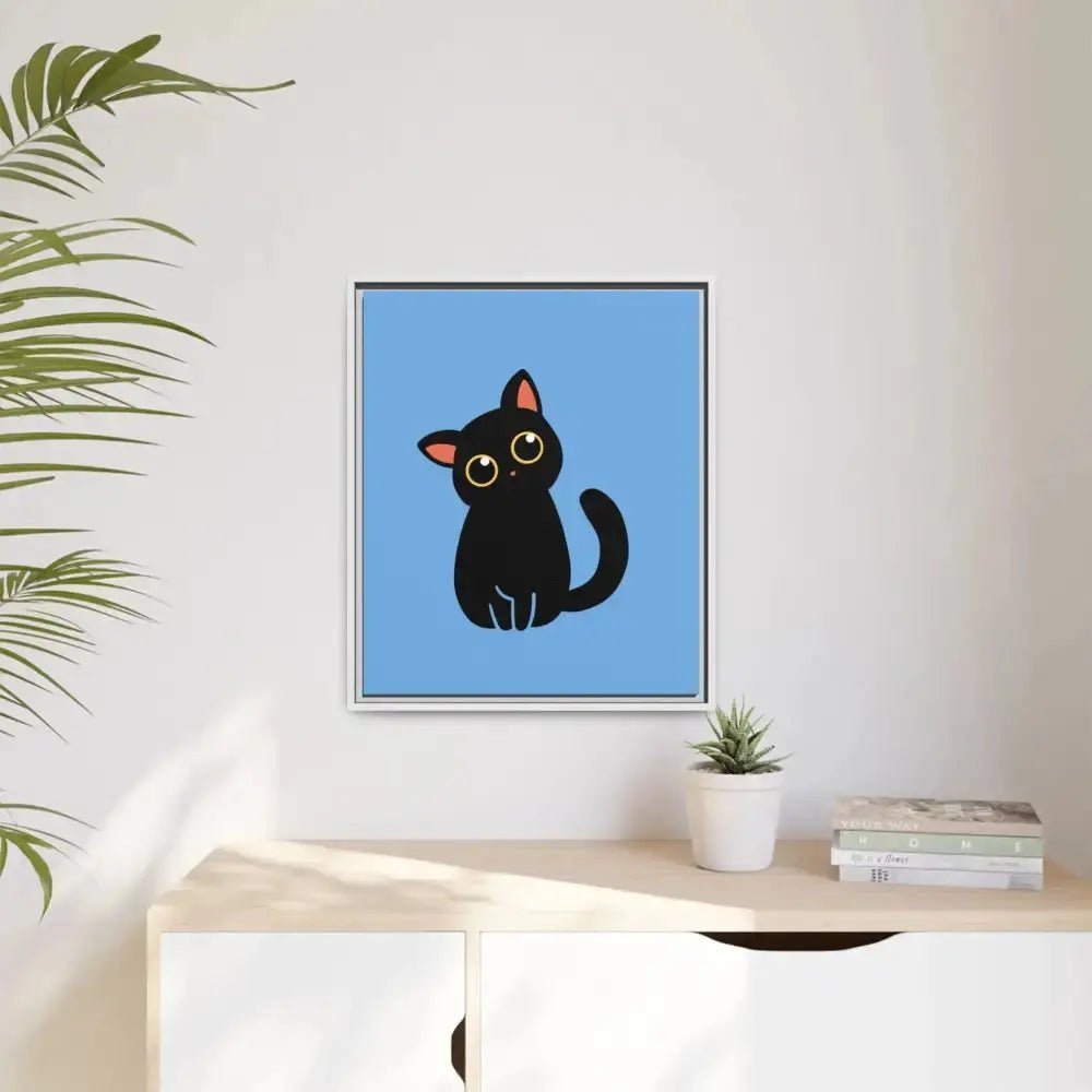 Adorable Black Cat Framed Canvas Art – Perfect for Cat Lovers - FloofChonk