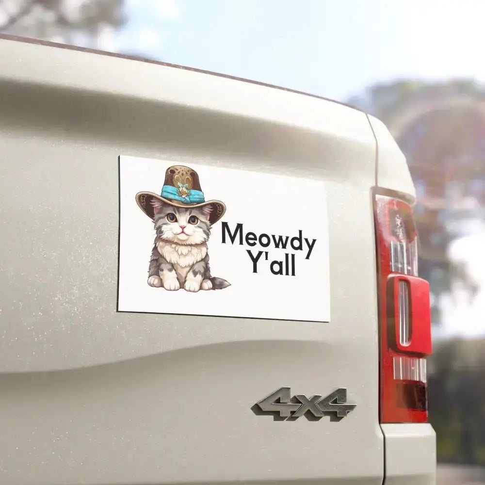 Adorable Cat Car Magnet - Perfect for Cat Lovers, Meowdy Y'all Design, Fun Car Decor, Gift for Pet Owners, Animal Magnet - FloofChonk