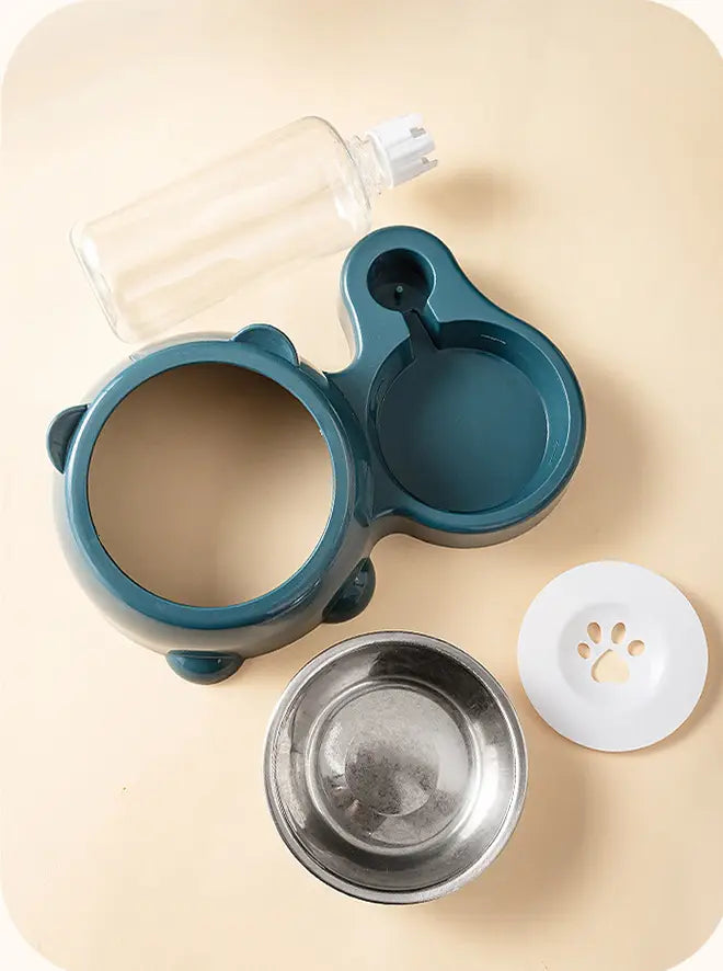 Cat Food And Water Bowl Set - 16 Degree Tilted Dog Dish With Water Dispenser Removable Pet Feeder Bowl Dog Drinking