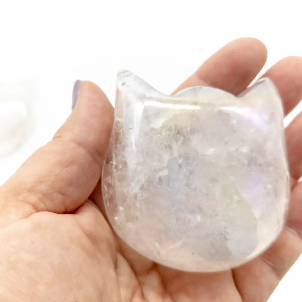 AURA Rose Quartz and Clear Quartz Cat Heads - FloofChonk