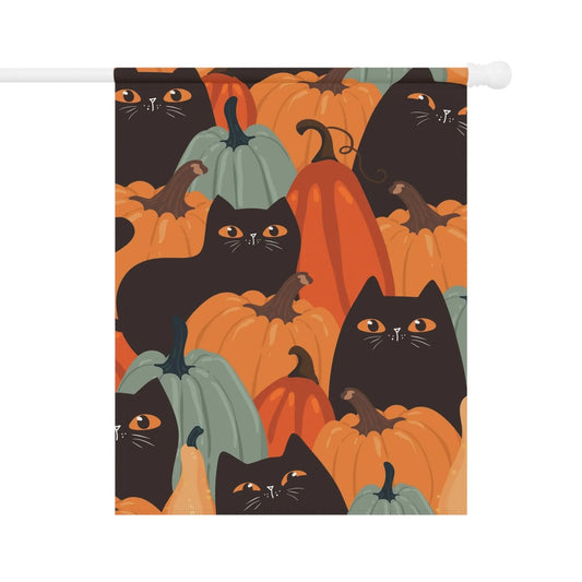 Autumn Garden Banner with Cats and Pumpkins, Seasonal Outdoor Decoration, Home & Garden Decor, Fall Harvest Flag, Halloween Patio Sign - FloofChonk