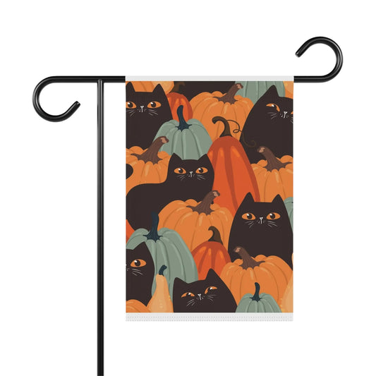 Autumn Garden Banner with Cats and Pumpkins, Seasonal Outdoor Decoration, Home & Garden Decor, Fall Harvest Flag, Halloween Patio Sign - FloofChonk
