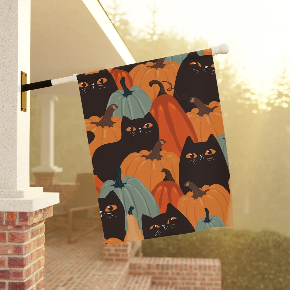 Autumn Garden Banner with Cats and Pumpkins, Seasonal Outdoor Decoration, Home & Garden Decor, Fall Harvest Flag, Halloween Patio Sign - FloofChonk