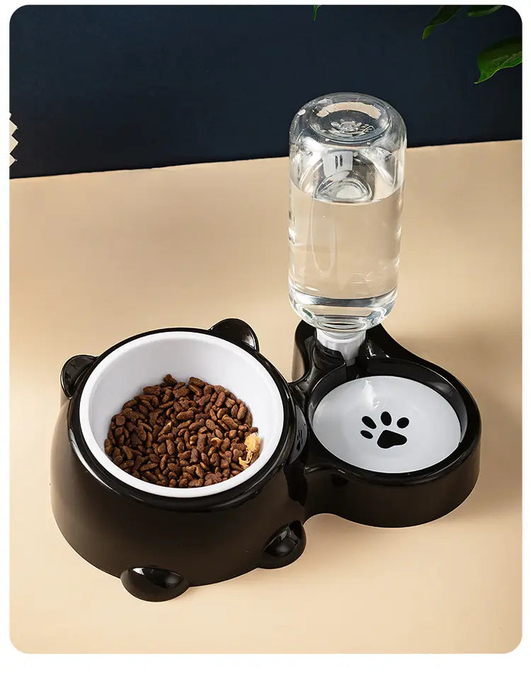 Cat Food And Water Bowl Set - 16 Degree Tilted Dog Dish With Water Dispenser Removable Pet Feeder Bowl Dog Drinking