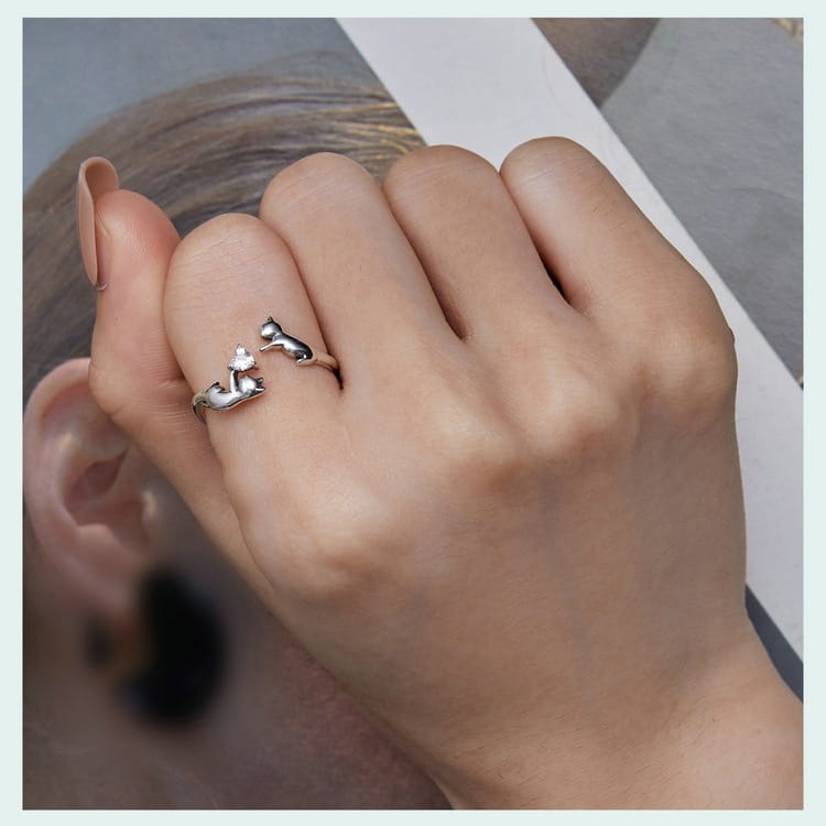 Frolic Cat Argent Pur Open Ring For Women