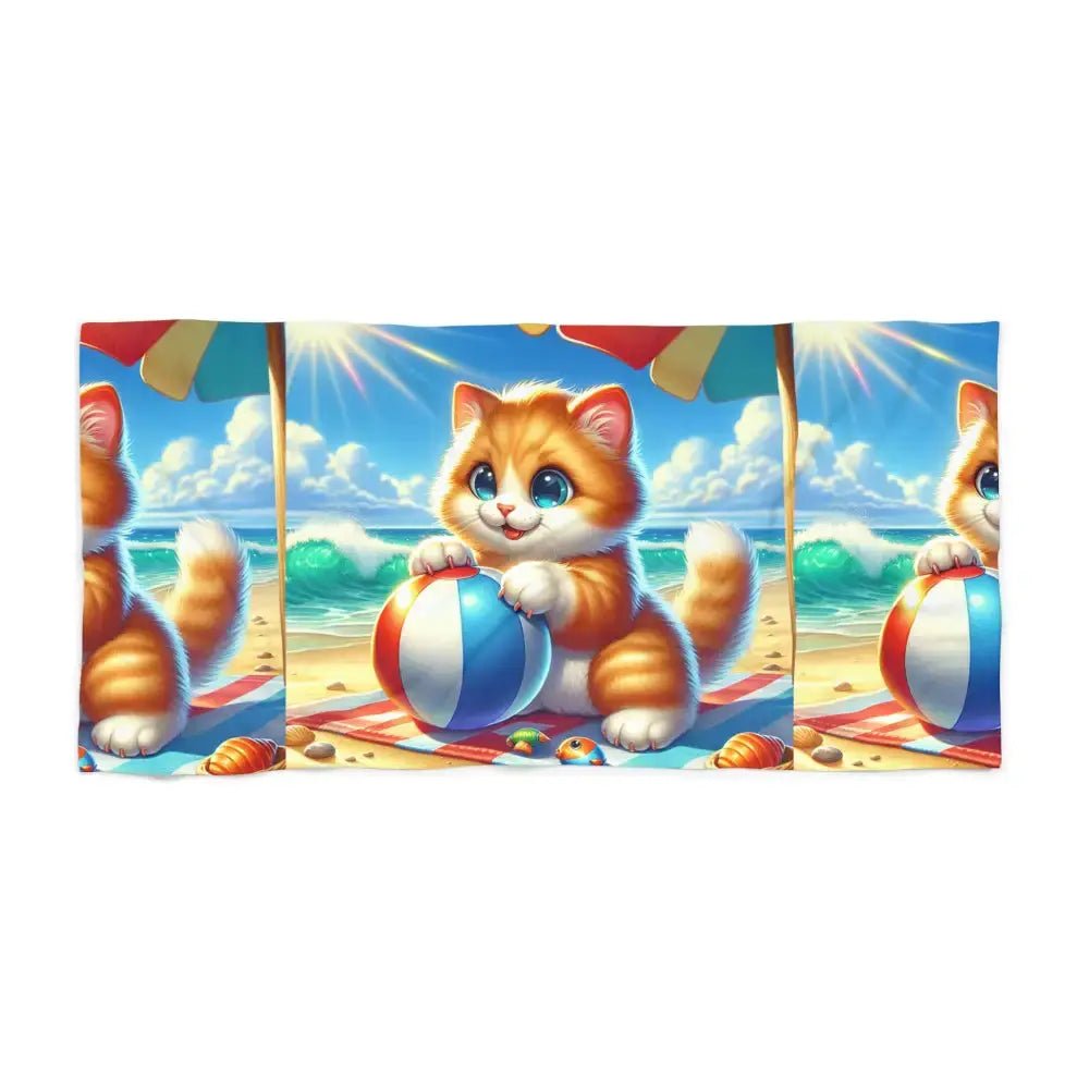 Beach Towel - Cat with Beach Ball Design - FloofChonk