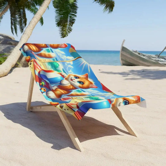 Beach Towel - Cat with Beach Ball Design - FloofChonk