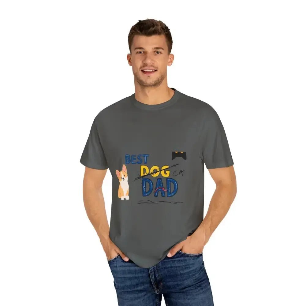 Best Dog Dad Unisex Garment - Dyed T-Shirt | Pet Lover Gift, Funny Dog Dad Tee, Casual Wear, Birthday or Father's Day Gift - FloofChonk
