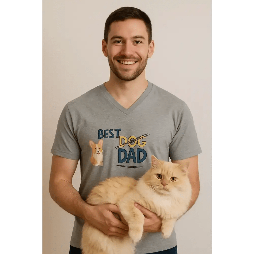 Best Dog Dad V - Neck Tee, Unisex Pet Lover Shirt - FloofChonk