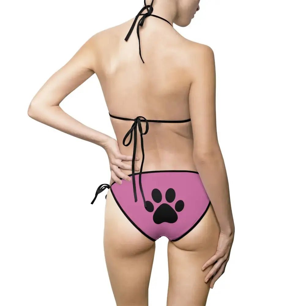 Bikini Swimsuit - Pink with Paw Prints - Cat - tastic Fun and Flirty Design - FloofChonk
