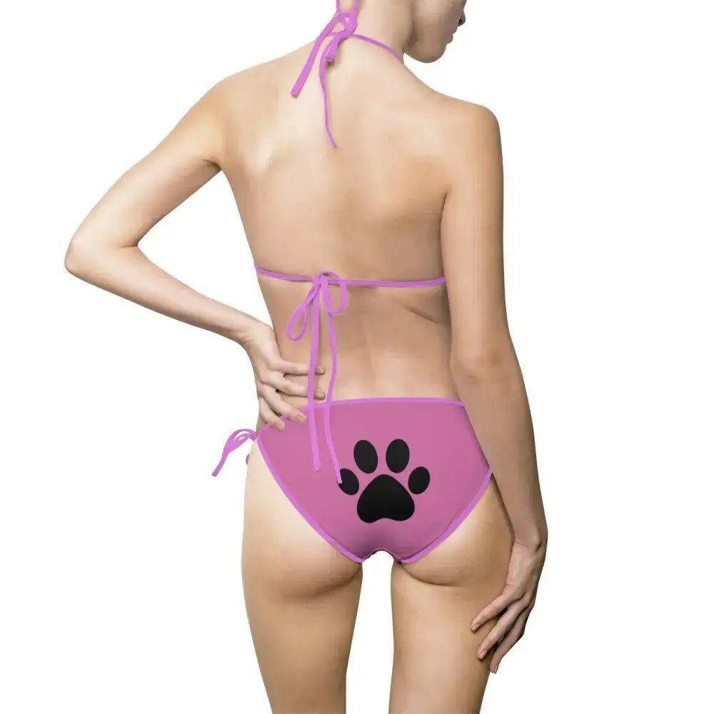 Bikini Swimsuit - Pink with Paw Prints - Cat - tastic Fun and Flirty Design - FloofChonk