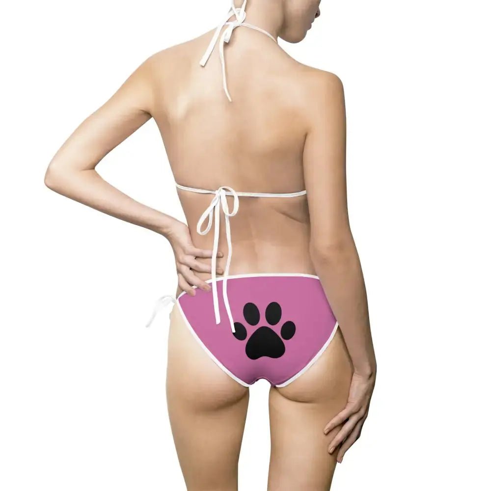 Bikini Swimsuit - Pink with Paw Prints - Cat - tastic Fun and Flirty Design - FloofChonk