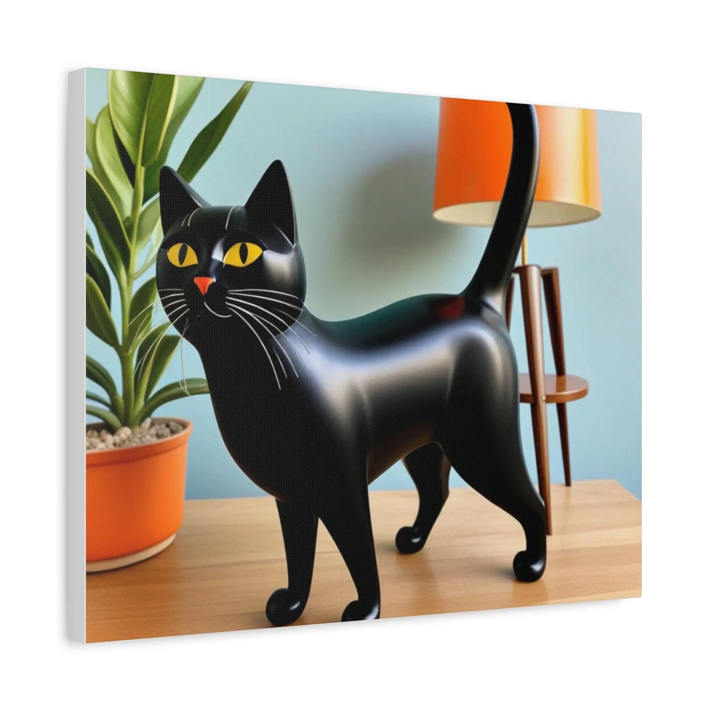 Black Cat Art Canvas Print — Retro Home Decor Wall Art - FloofChonk