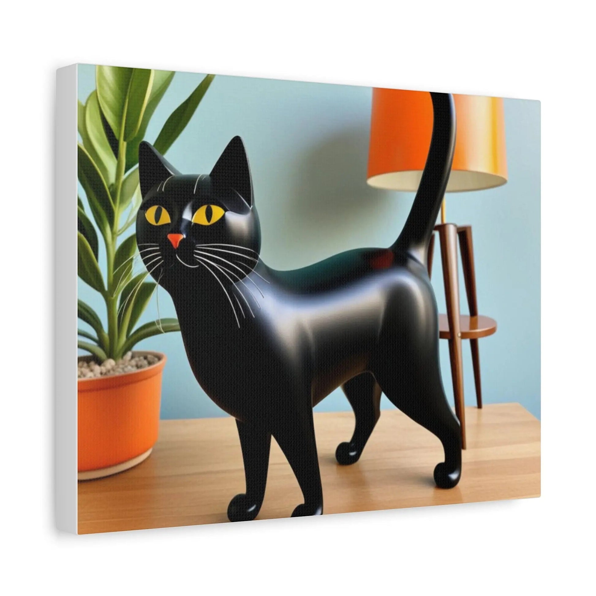 Black Cat Art Canvas Print — Retro Home Decor Wall Art - FloofChonk