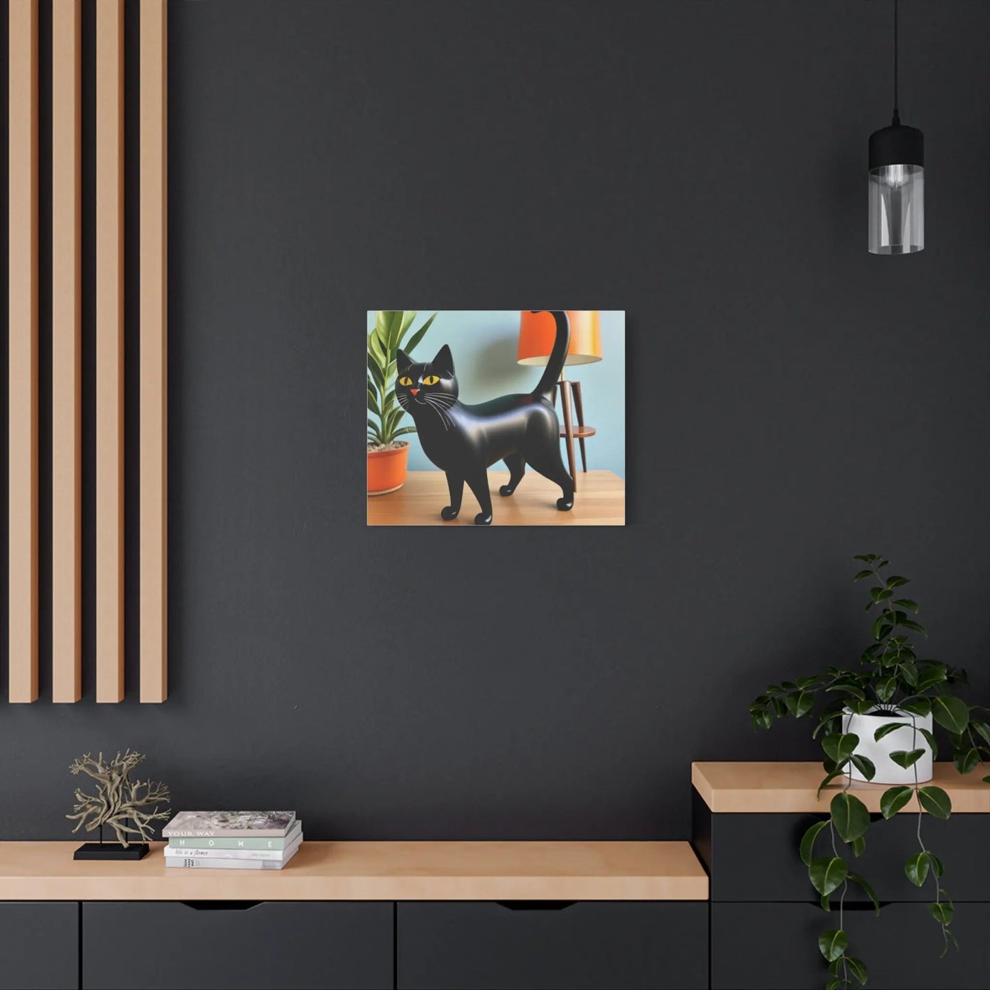 Black Cat Art Canvas Print — Retro Home Decor Wall Art - FloofChonk