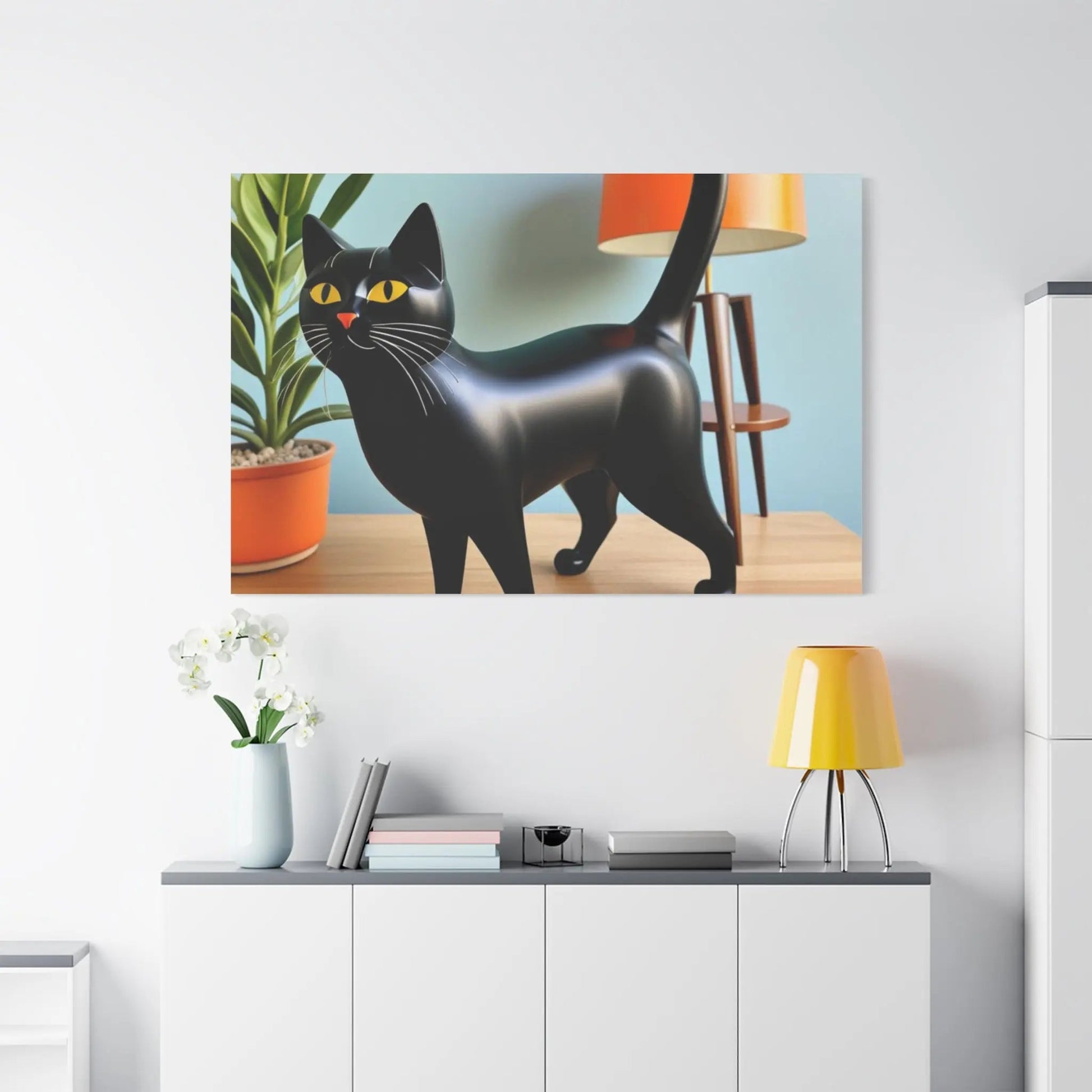 Black Cat Art Canvas Print — Retro Home Decor Wall Art - FloofChonk