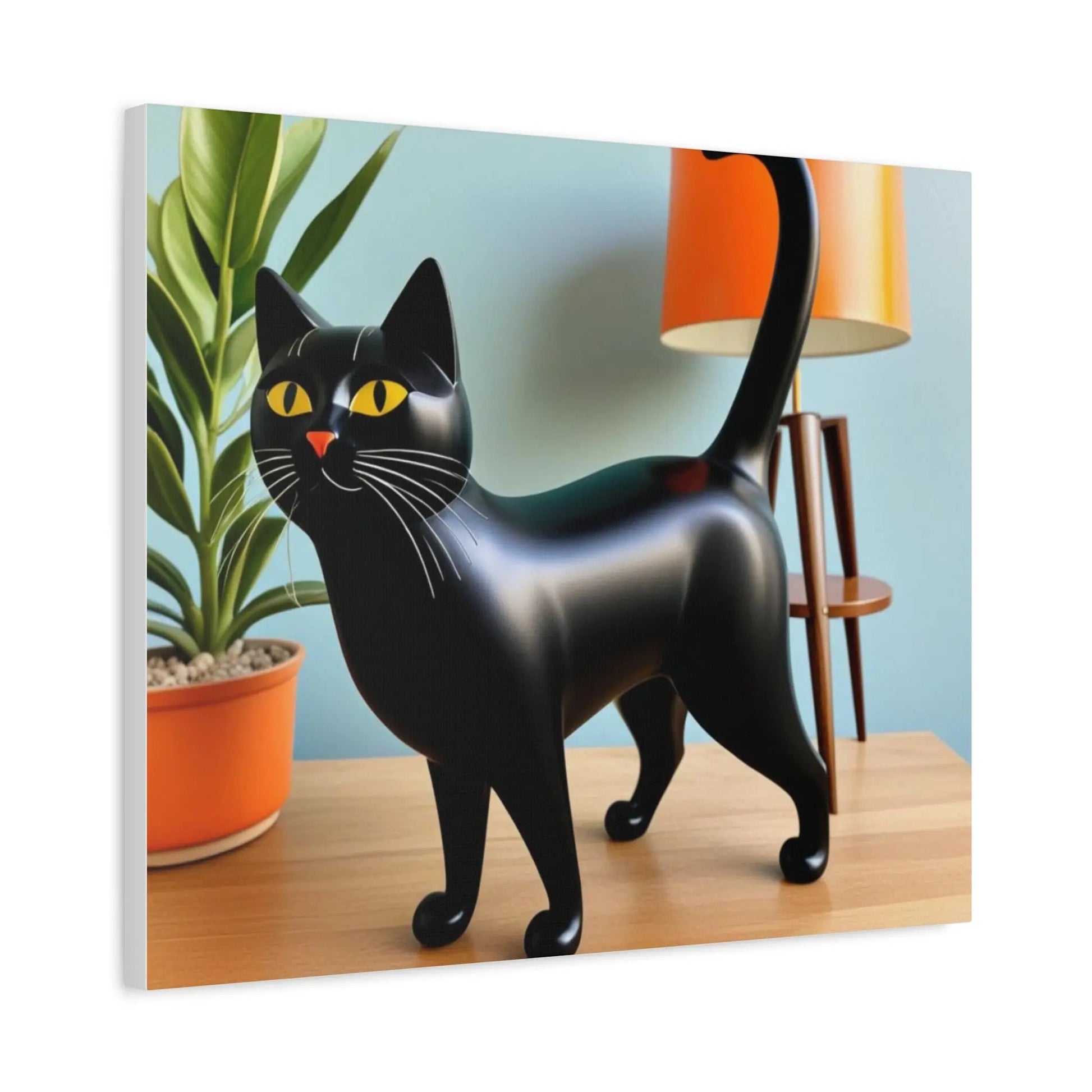 Black Cat Art Canvas Print — Retro Home Decor Wall Art - FloofChonk