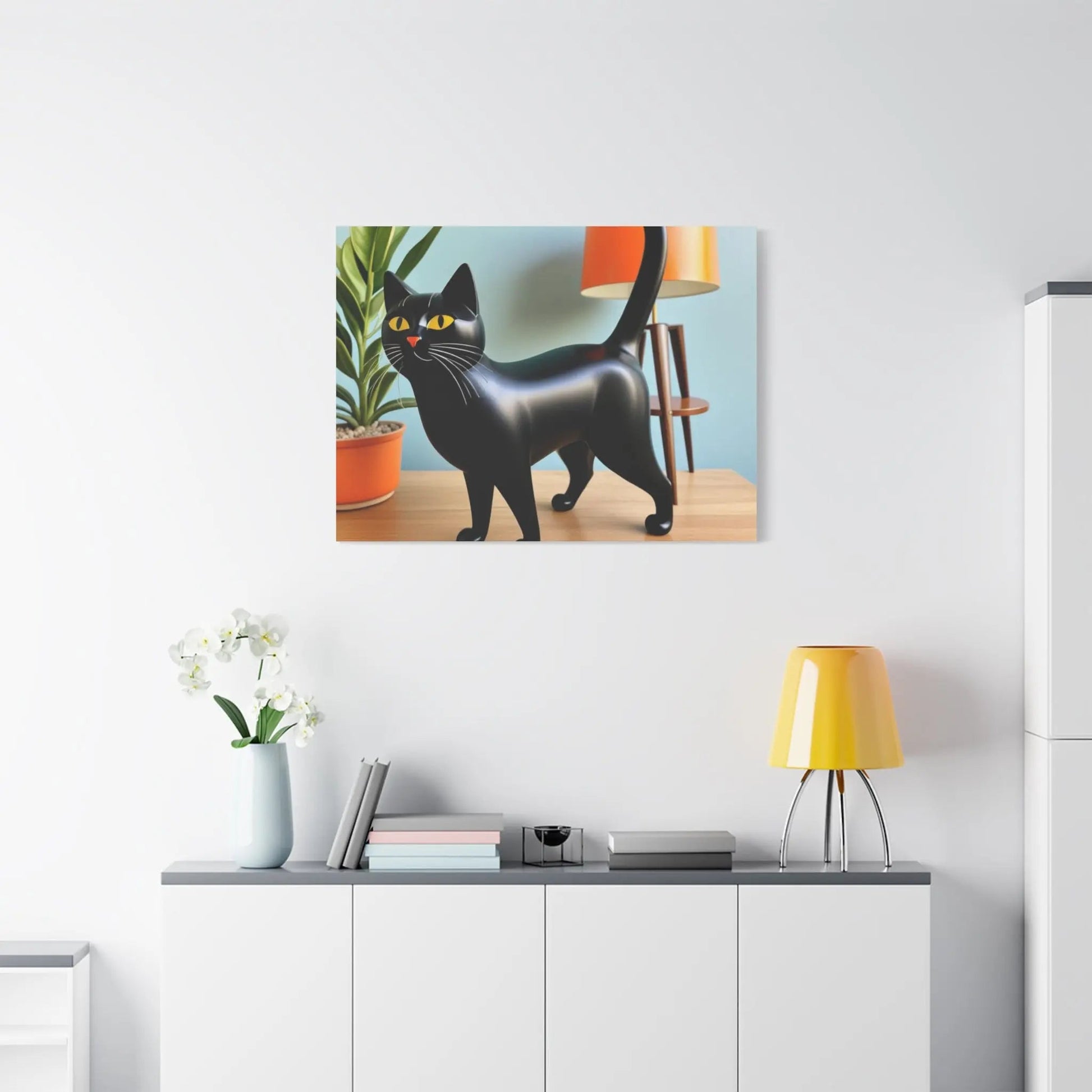 Black Cat Art Canvas Print — Retro Home Decor Wall Art - FloofChonk