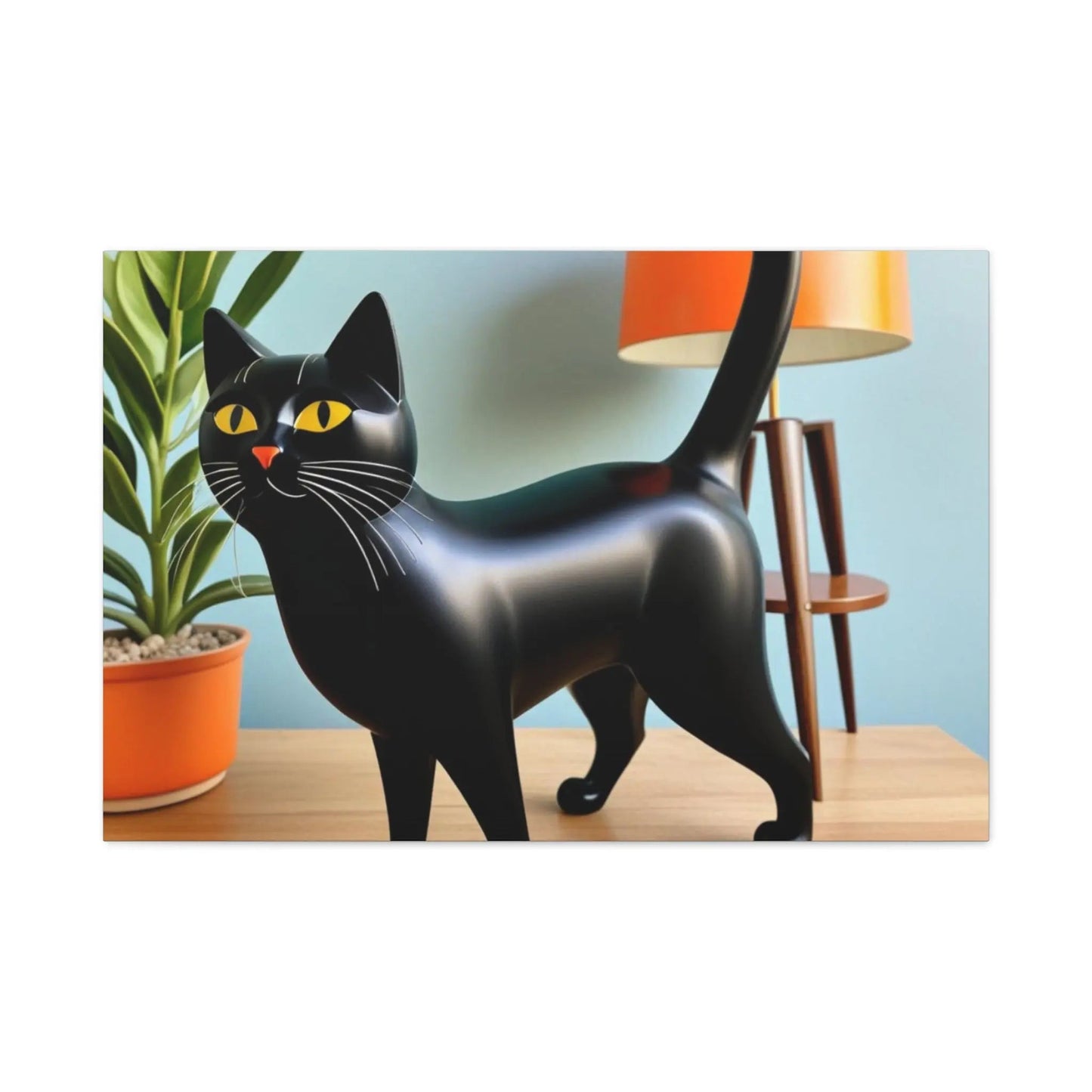 Black Cat Art Canvas Print — Retro Home Decor Wall Art - FloofChonk