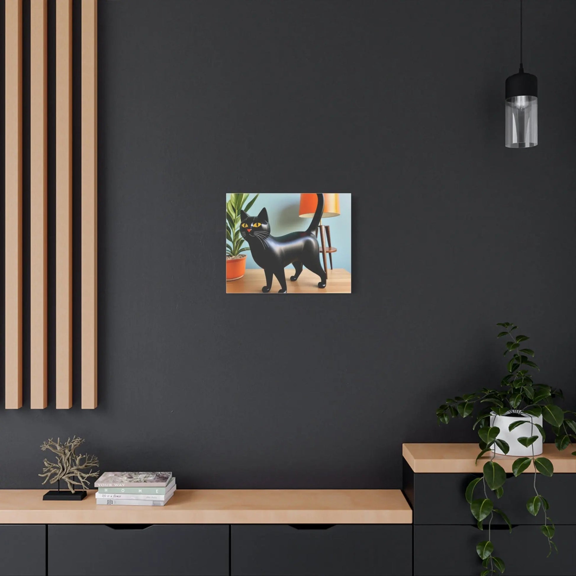 Black Cat Art Canvas Print — Retro Home Decor Wall Art - FloofChonk
