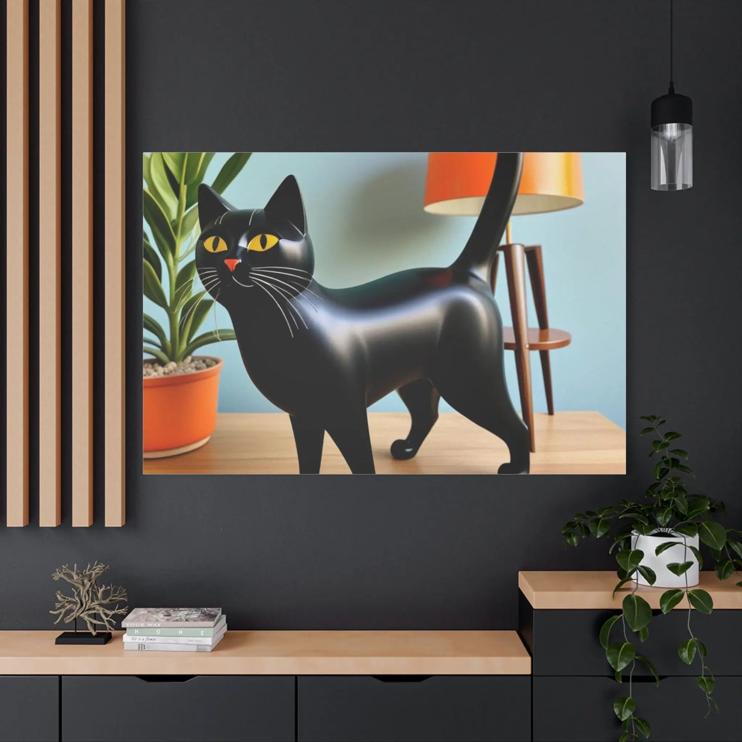 Black Cat Art Canvas Print — Retro Home Decor Wall Art - FloofChonk
